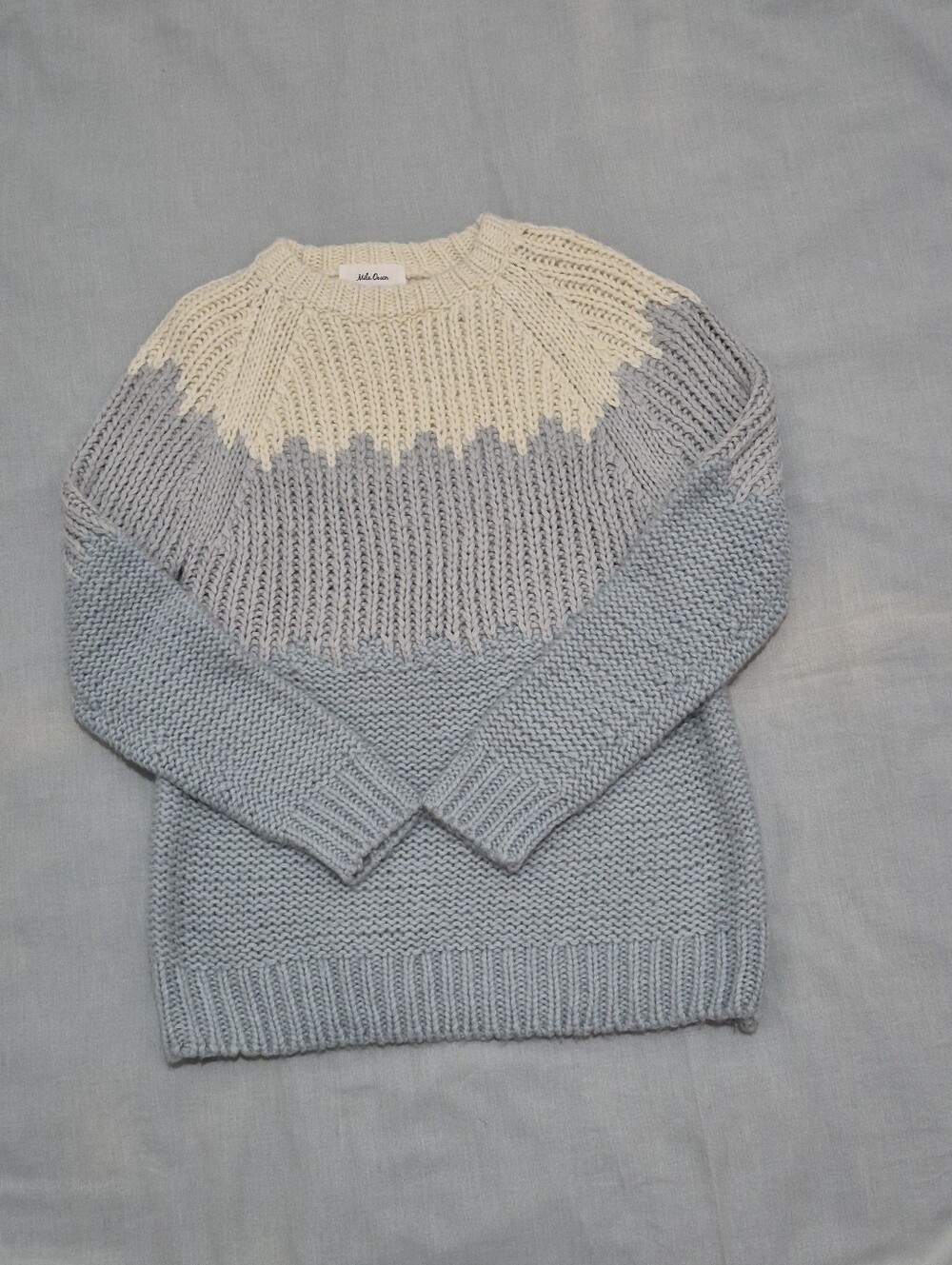Mila Owen Women's Two-Tone Crewneck Sweater in Cream and Light Blue